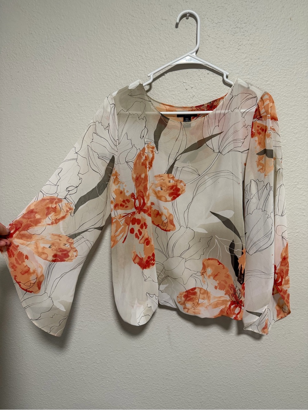 Alfani‎ Orange and Cream Floral Sheer Blouse